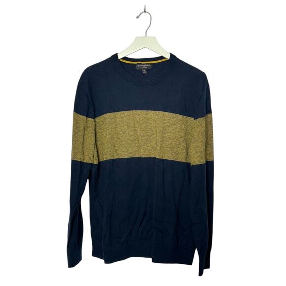 Banana Republic Navy Combo Birdseye Chest Striped Crew-Neck Sweater Men's XL - Picture 1 of 4